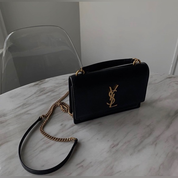 Saint Laurent Sunset Small YSL Monogram Metallic Shoulder Bag